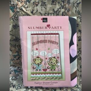 Pink Girls Teens Fabric Shower Curtain Cute Monkeys Slumber Party Girly Bathroom